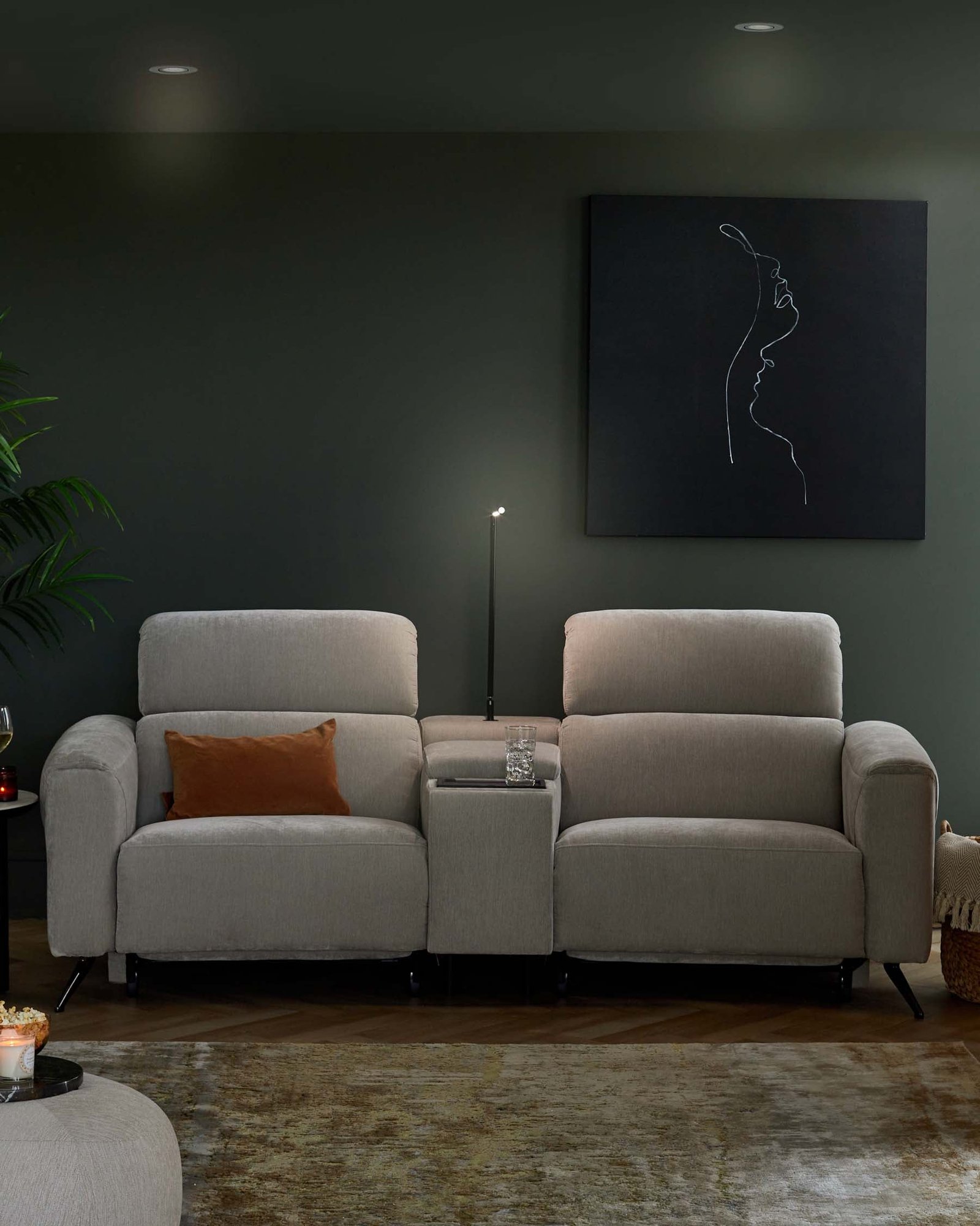 Danetti Kenzie light grey fabric recliner 2 seater sofa with console - Image 2