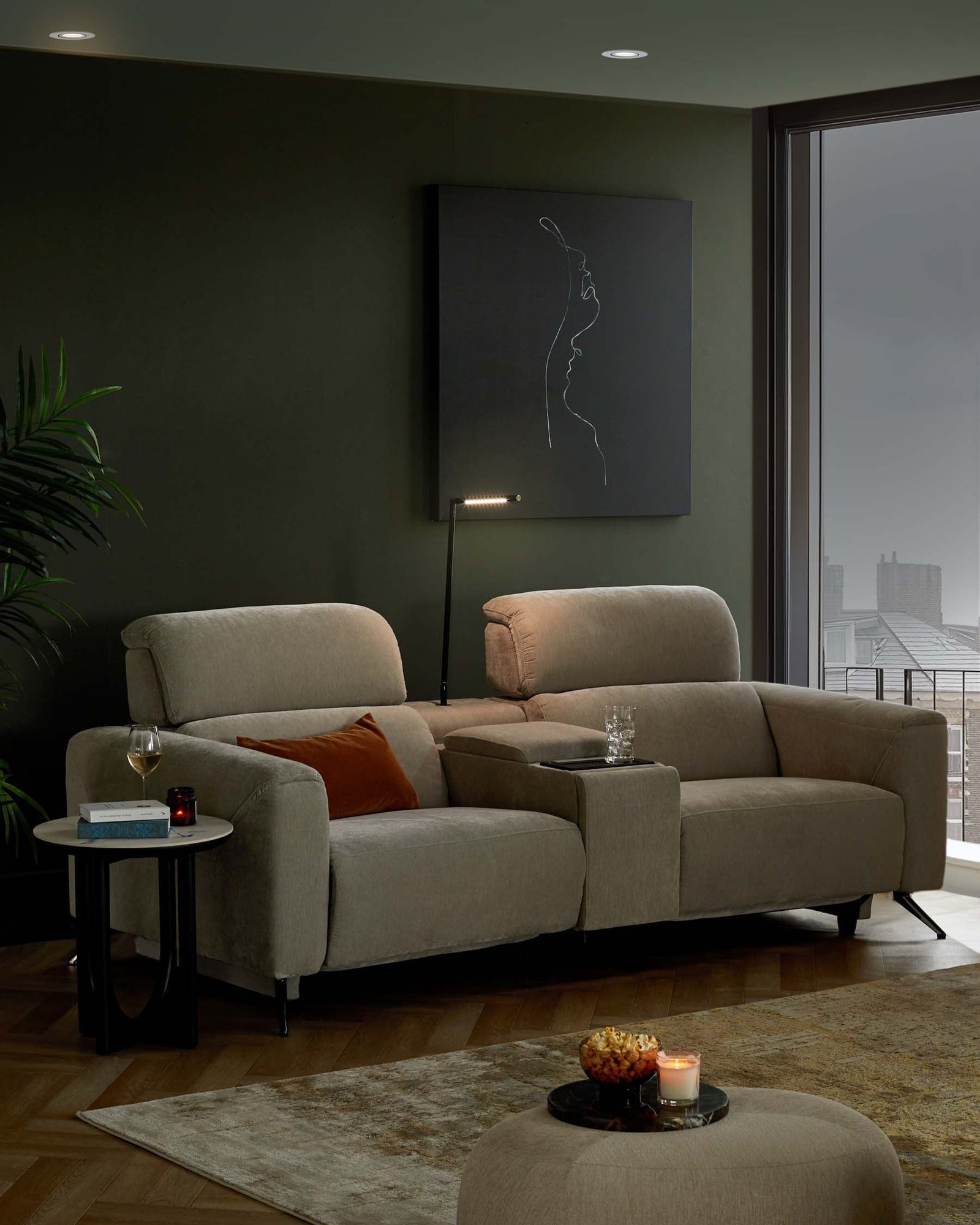 Danetti Kenzie light grey fabric recliner 2 seater sofa with console - Image 4