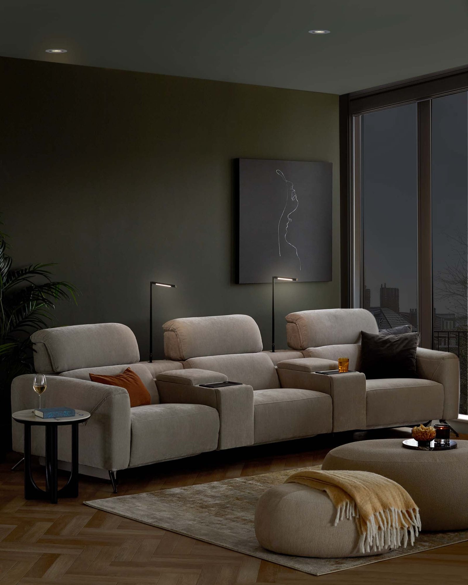 Kenzie light grey fabric recliner 3 seater sofa with console - Image 5