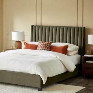 Amalfi olive green velvet double ottoman storage bed