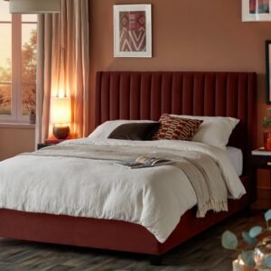 Amalfi toffee red velvet double ottoman storage bed