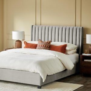 Amalfi light grey velvet double ottoman storage bed