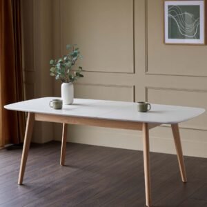 Aver White And Oak Extending 6 To 8 Seater Dining Table