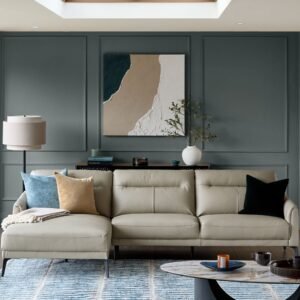 Brooks Light Grey Leather Left Hand Corner Chaise Sofa