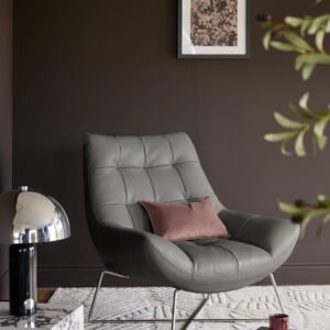 Canio Dark Grey Leather And Stainless Steel Accent Chair