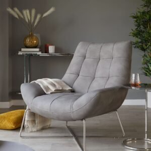 Canio Grey Faux Leather And Brushed Steel Accent Chair