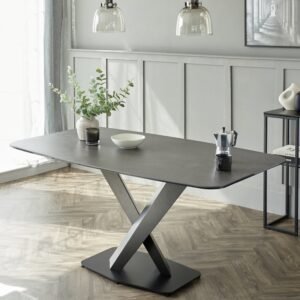 Carter Dark Grey Ceramic Pedestal 6 Seater Dining Table