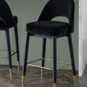 Clover Black Velvet & Brass Bar Stool