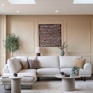 Colette natural fabric left hand corner chaise sofa