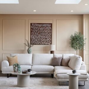 Colette natural fabric right hand corner chaise sofa