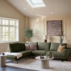 Colette olive green chenille left hand corner chaise sofa