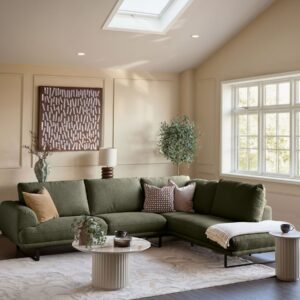 Colette olive green chenille right hand corner chaise sofa