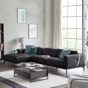 Colton black leather left hand corner chaise sofa