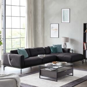 Colton black leather right hand corner chaise sofa