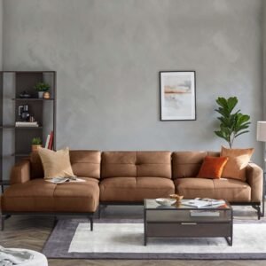 Colton tan leather left hand corner chaise sofa