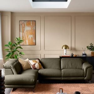 Connor olive green recliner leather left hand corner sofa