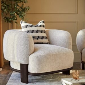 Florence natural fabric with dark wood armchair