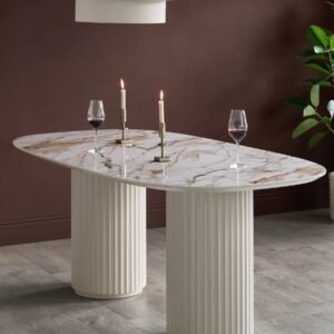 Hanne natural ceramic 6 seater dining table