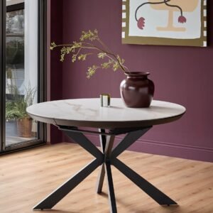 Hayden white round ceramic extending 4 to 6 dining table