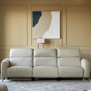 Kenzie Natural Grey Leather Recliner 3 Seater Sofa