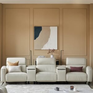 Kenzie Natural Grey Leather Recliner Danetti 3 Seater Sofa with Console table