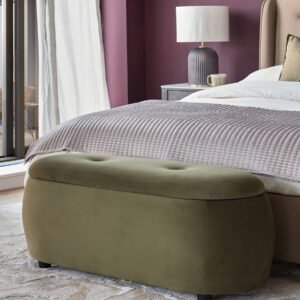 Lani olive green velvet storage ottoman bench