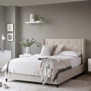 Lenora Cream Fabric Double Ottoman Storage Bed