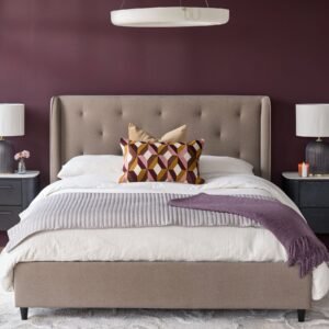 Lenora mocha fabric double ottoman storage bed