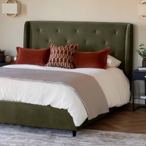 Lenora olive green velvet double ottoman storage bed