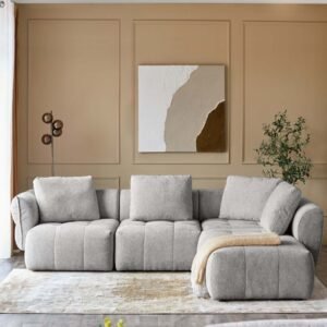 Lillian light grey fabric right hand large corner chaise sofa