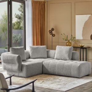 Lillian light grey fabric right hand small corner chaise sofa