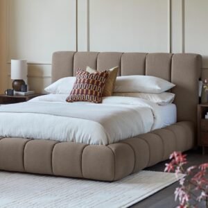 Lillian mocha plush fabric double ottoman storage bed