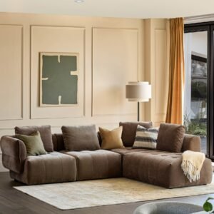 Lillian mocha fabric right hand corner chaise sofa