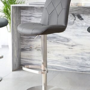 Lumos Dark Grey Faux Leather Stainless Steel Gas Lift Bar Stool