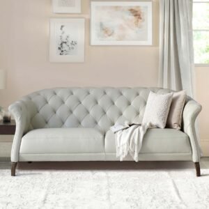Luxe Natural Grey Leather 2 Seater Sofa