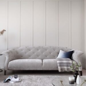 Luxe Large 3 Seater Light Grey Fabric Chesterfield Sofa