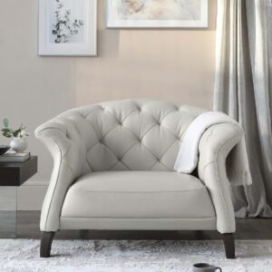Luxe Modern Natural Grey Leather And Dark Wood Leg Armchair