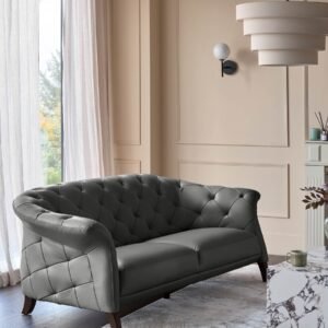 Luxe Dark Grey Leather 2 Seater Sofa