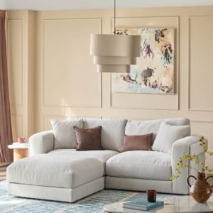 Lynetta natural grey chenille 3 seater sofa with footstool