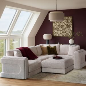 Lynetta natural weave small corner sofa with footstool