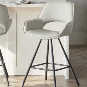 Marlow Light Grey Faux Leather And Black Metal Swivel Bar Stool