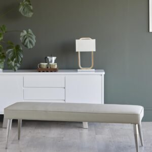 Mellow Light Grey Faux Leather And Stainless Steel 3 Seater Without Backrest Bench