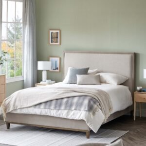 Monica Natural Champagne Fabric Double Ottoman Storage Bed