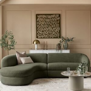 Ottilie olive green chenille left hand corner chaise sofa