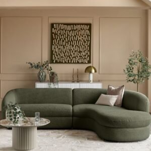 Ottilie olive green chenille right hand corner chaise sofa