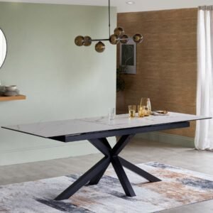 Riley White Marbled Ceramic Extending 8 to 10 Seater Dining Table