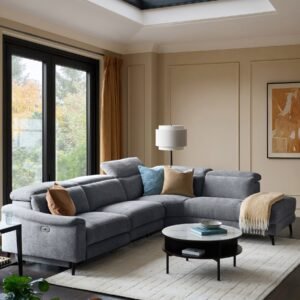 Danetti UK Serene blue grey chenille right hand corner chaise recliner sofa