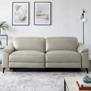 Serene Light Grey Leather 3 Seater Recliner Sofa