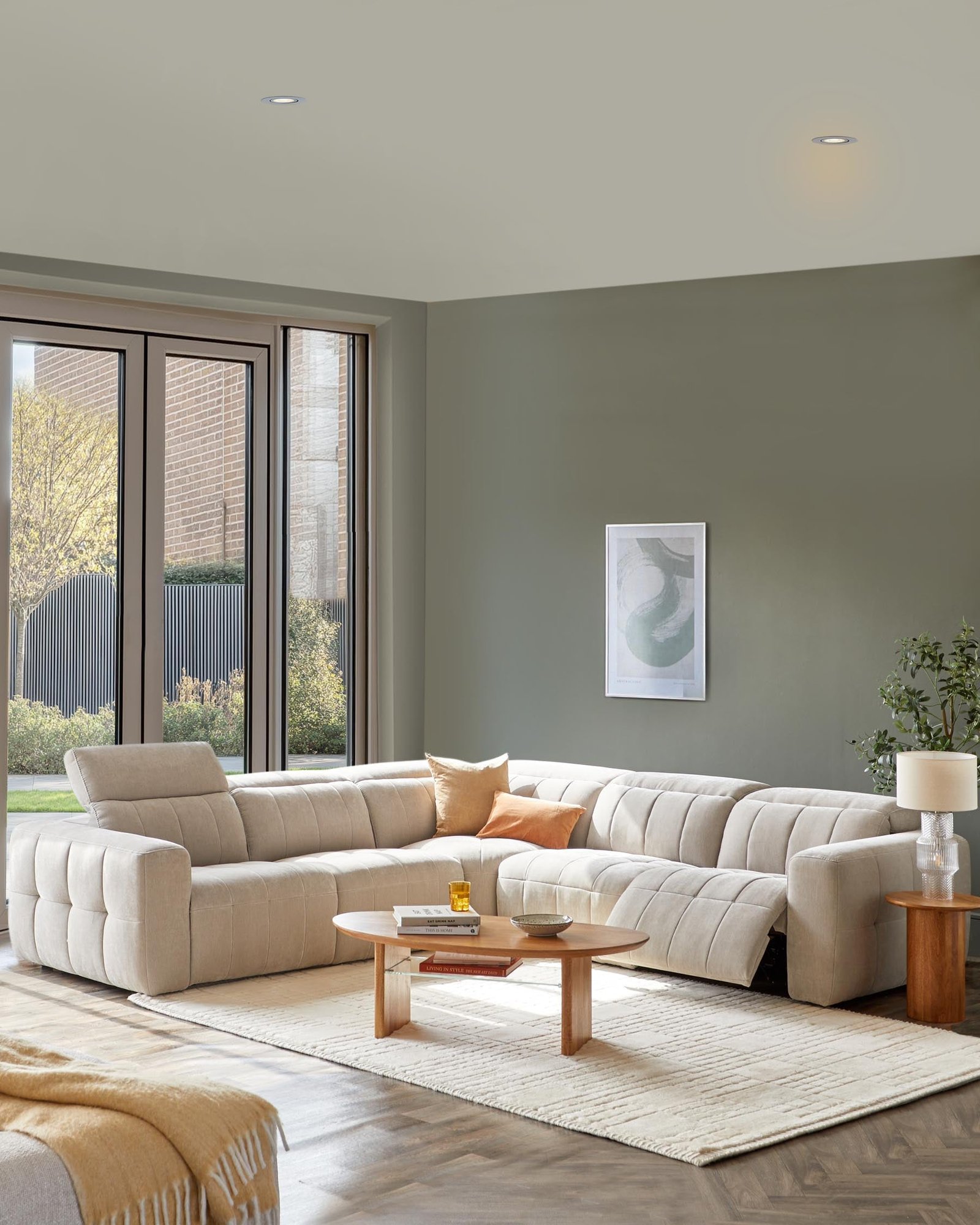 Skye light grey fabric large corner recliner sofa - Image 8