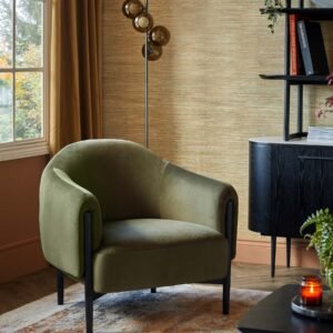 Tristan Olive Green Velvet Accent Chair with Black Wood